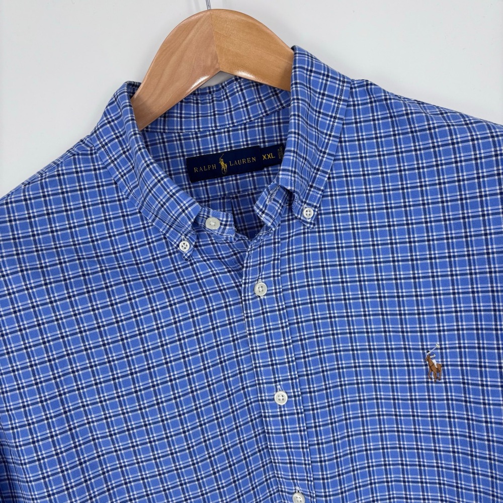 Polo Ralph Lauren Oxford Shirt Mens XXL Blue Check Plaid Heavyweight Preppy